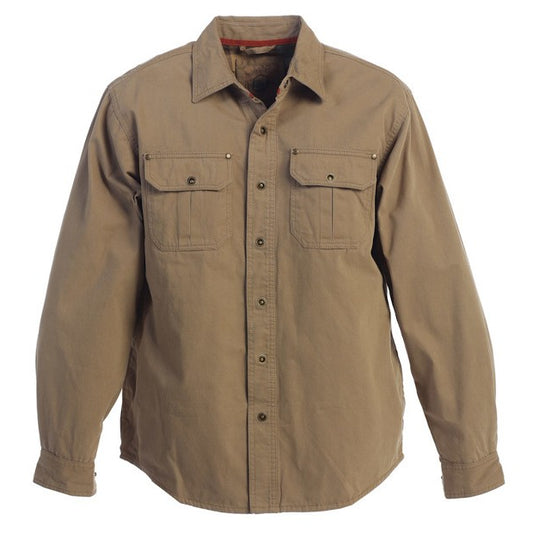Twill Shirt Jacket with Flannel Lining in Khaki MEN