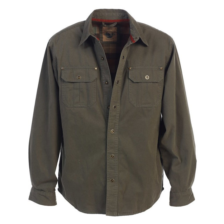 Twill Shirt Jacket with Flannel Lining in Olive MEN