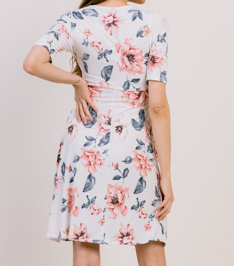 Be My Baby Floral Surplice Dress in Off White MATERNITY