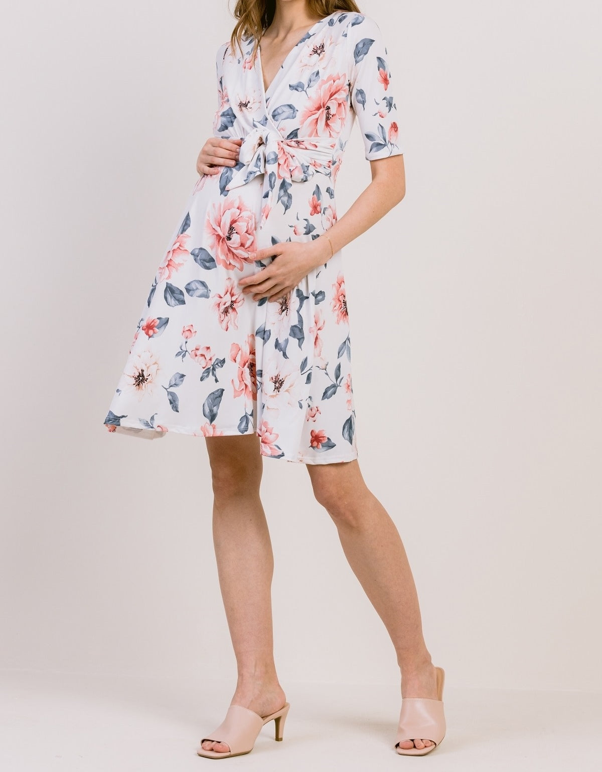 Be My Baby Floral Surplice Dress in Off White MATERNITY