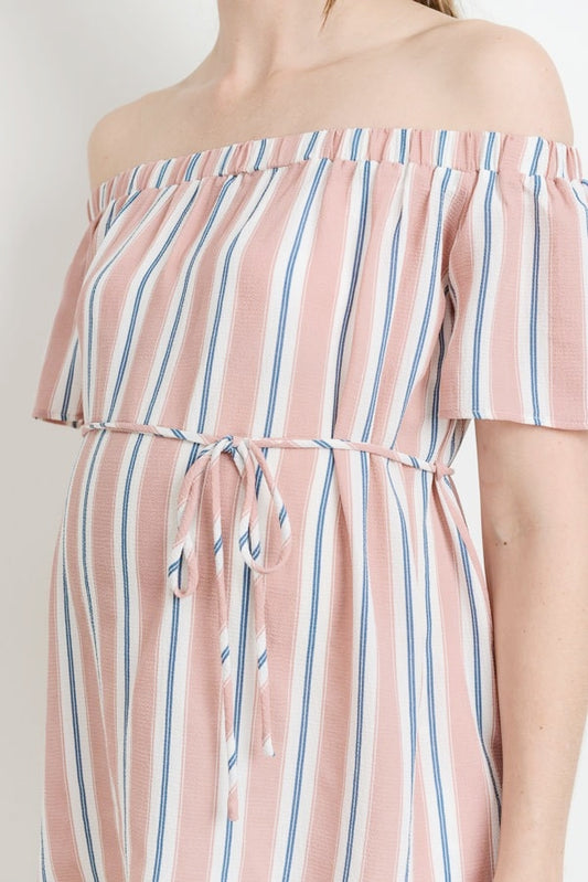 Off The Shoulder Maternity Shirt - Striped