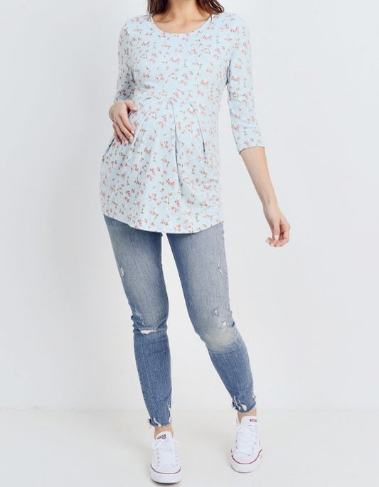 Maternity Pleated Top with Jeans Front View