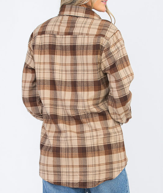 Picture Perfect Plaid Flannel Shirt in Brown
