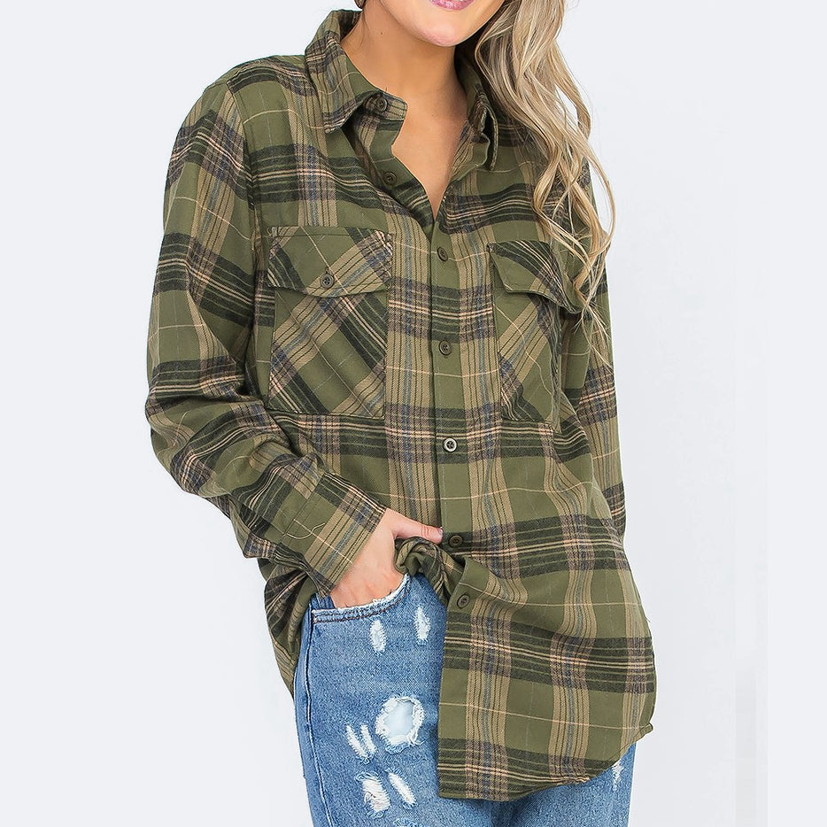 Picture Perfect Plaid Flannel Shirt in Olive