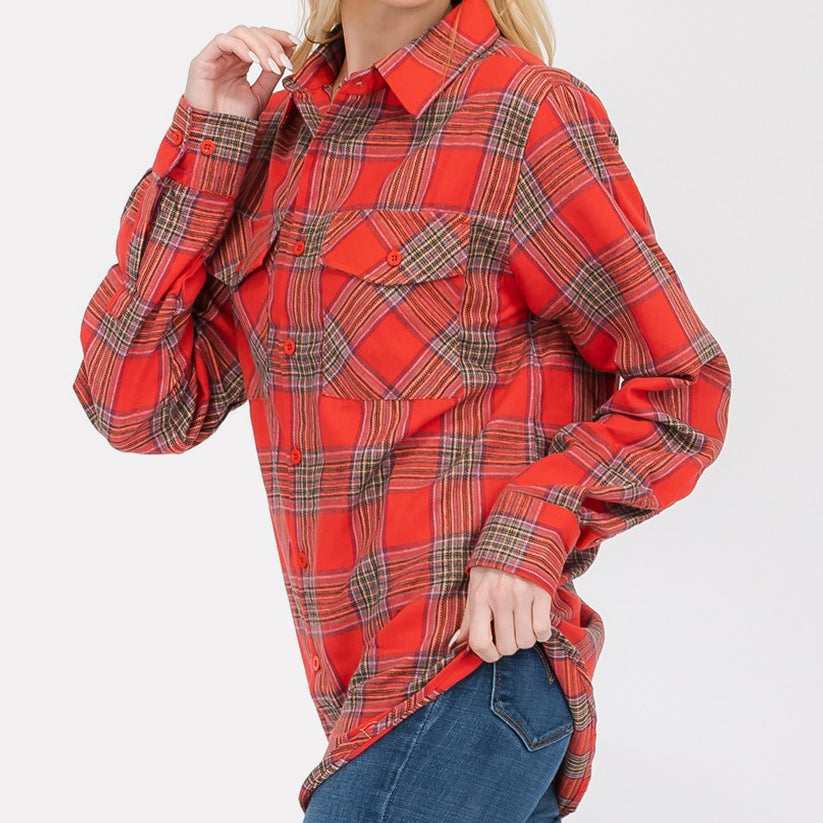 Picture Perfect Plaid Flannel Shirt in Red