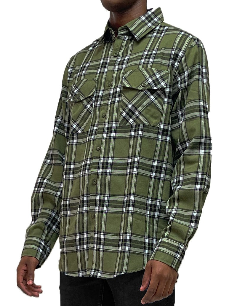 Plaid Flannel Shirt in Olive MEN