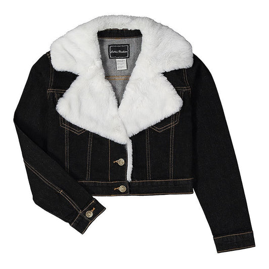 Denim Jacket with Faux Fur Collar GIRLS
