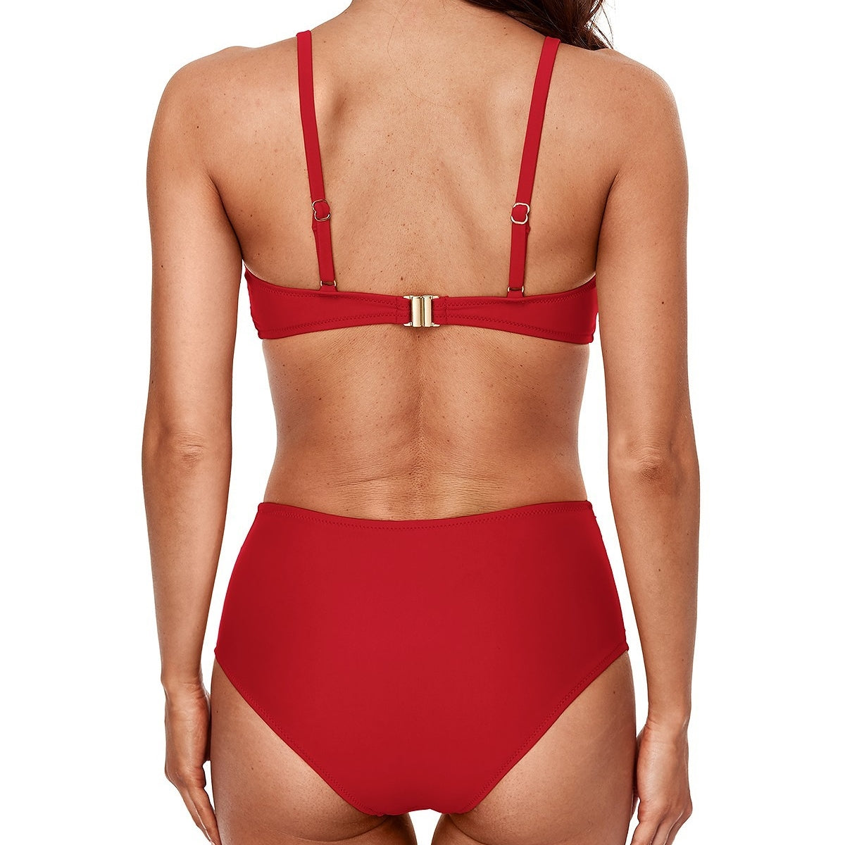 High Waisted Ruched Bikini in Red