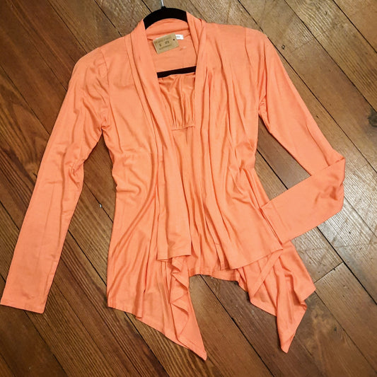 Open Draped Cardigan in Coral