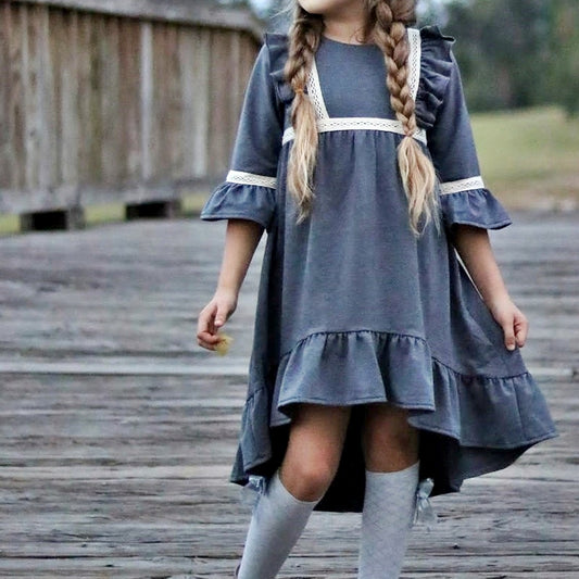 High Low Knitted Dress in Gray TODDLER GIRLS