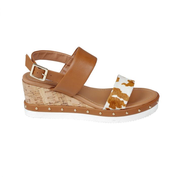 Leather Cowhide Wedges - Leather Wedge Sandals