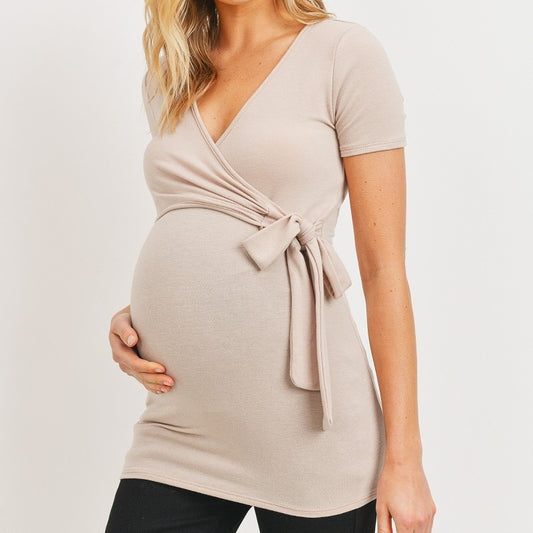 Maternity Wrap Top in Taupe
