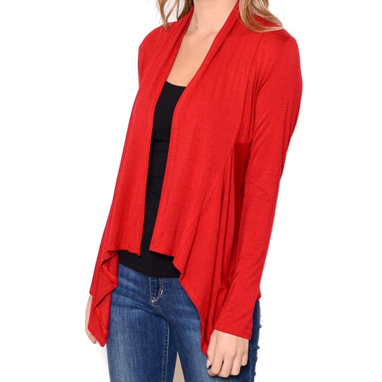 Open Draped Cardigan in Red