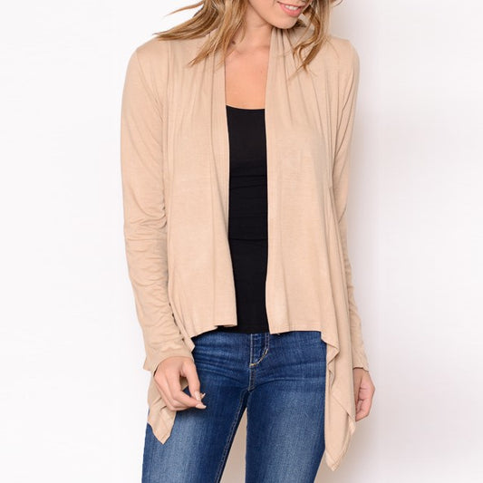 Open Draped Cardigan in Taupe