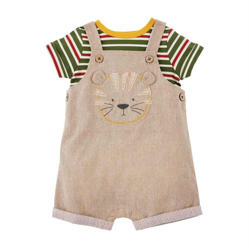 Baby Boy Striped Tiger Overalls Set