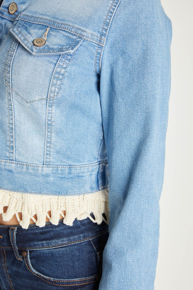 Light Wash Stretch Denim Crop Jacket