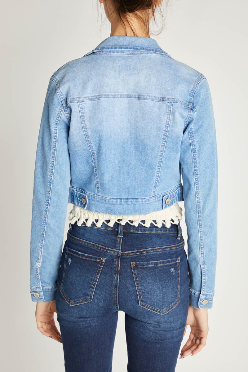 Light Wash Stretch Denim Crop Jacket
