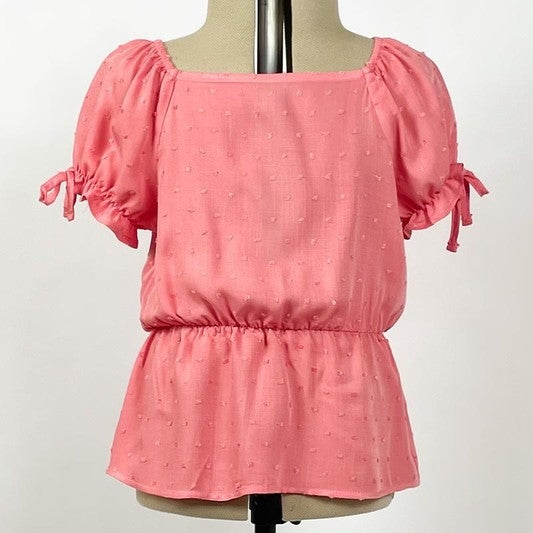 Coral Puff Sleeve Peplum Top GIRLS