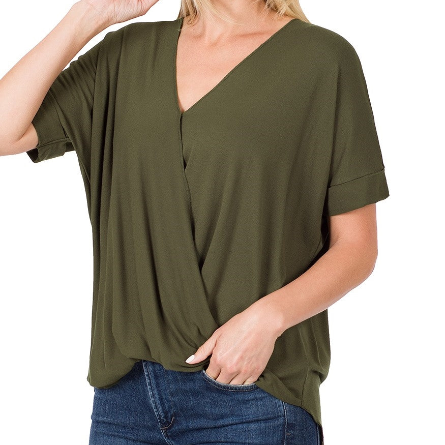Stormy Weather Draped Front Top in Dk Olive