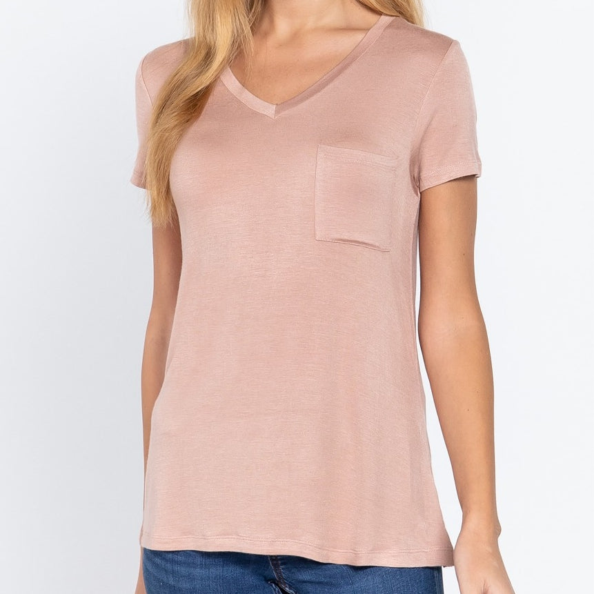 V is for Victory Relaxed Pocket Tee in Blush
