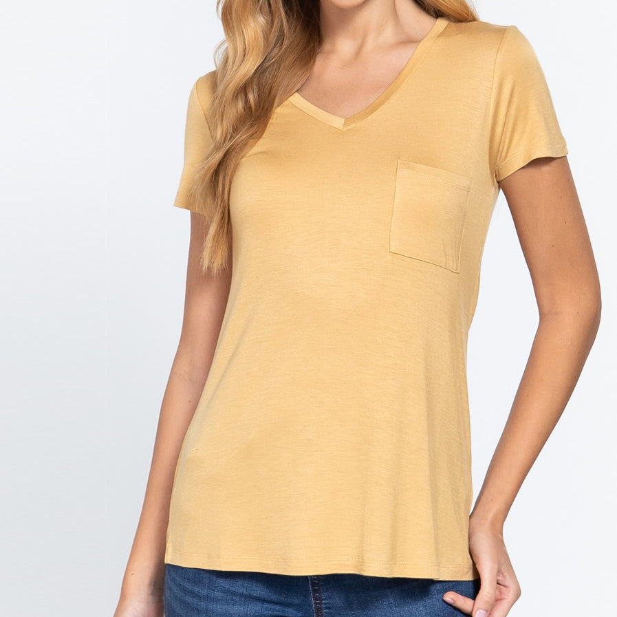 V is for Victory Relaxed Pocket Tee in Yellow