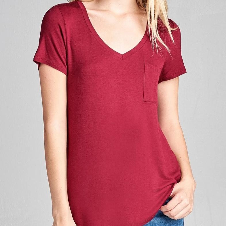 V is for Victory Relaxed Pocket Tee in Burgundy