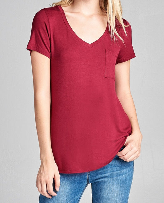 V is for Victory Relaxed Pocket Tee in Burgundy