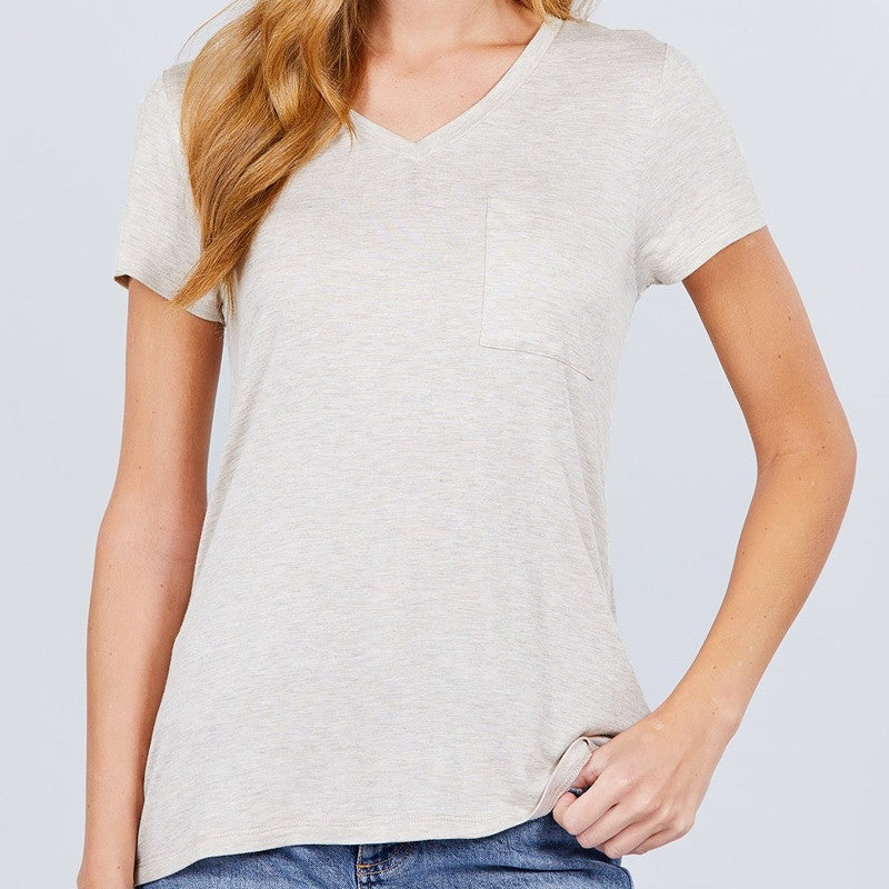 V is for Victory Relaxed Pocket Tee in Oatmeal