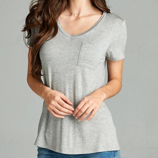 V is for Victory Relaxed Pocket Tee in Gray