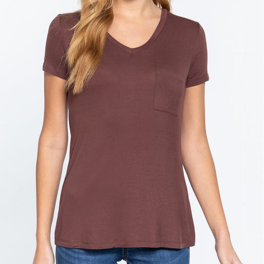 V is for Victory Relaxed Pocket Tee in Brown