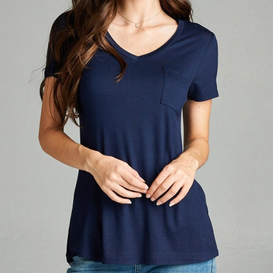 V is for Victory Relaxed Pocket Tee in Navy