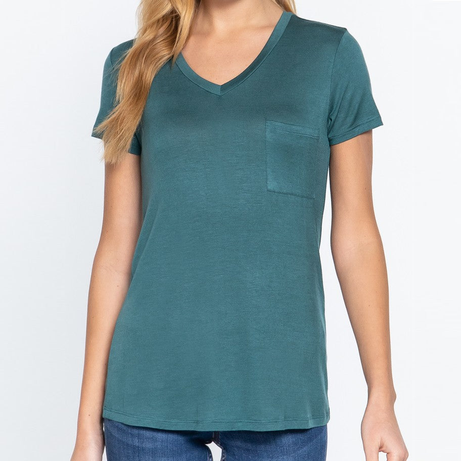 V is for Victory Relaxed Pocket Tee in Jungle Green