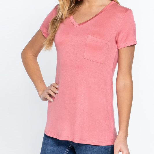 V is for Victory Relaxed Pocket Tee in Pink
