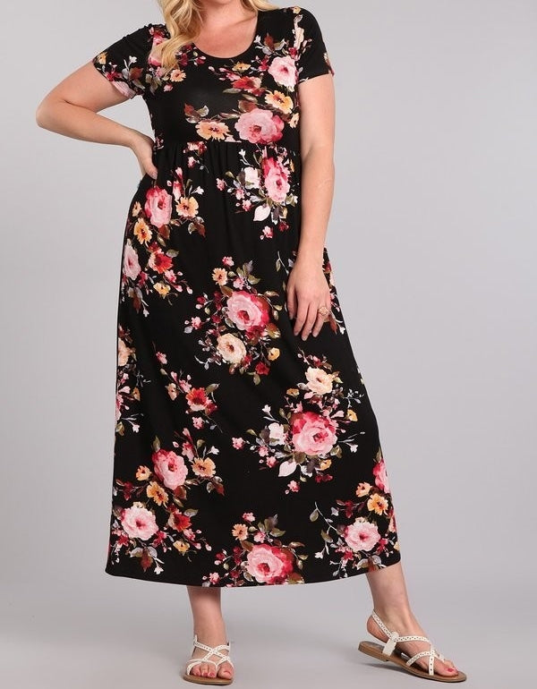 Full Bloom Floral Maxi Dress in Black PLUS