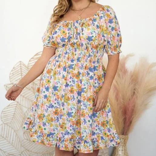 Floral Peasant Dress PLUS