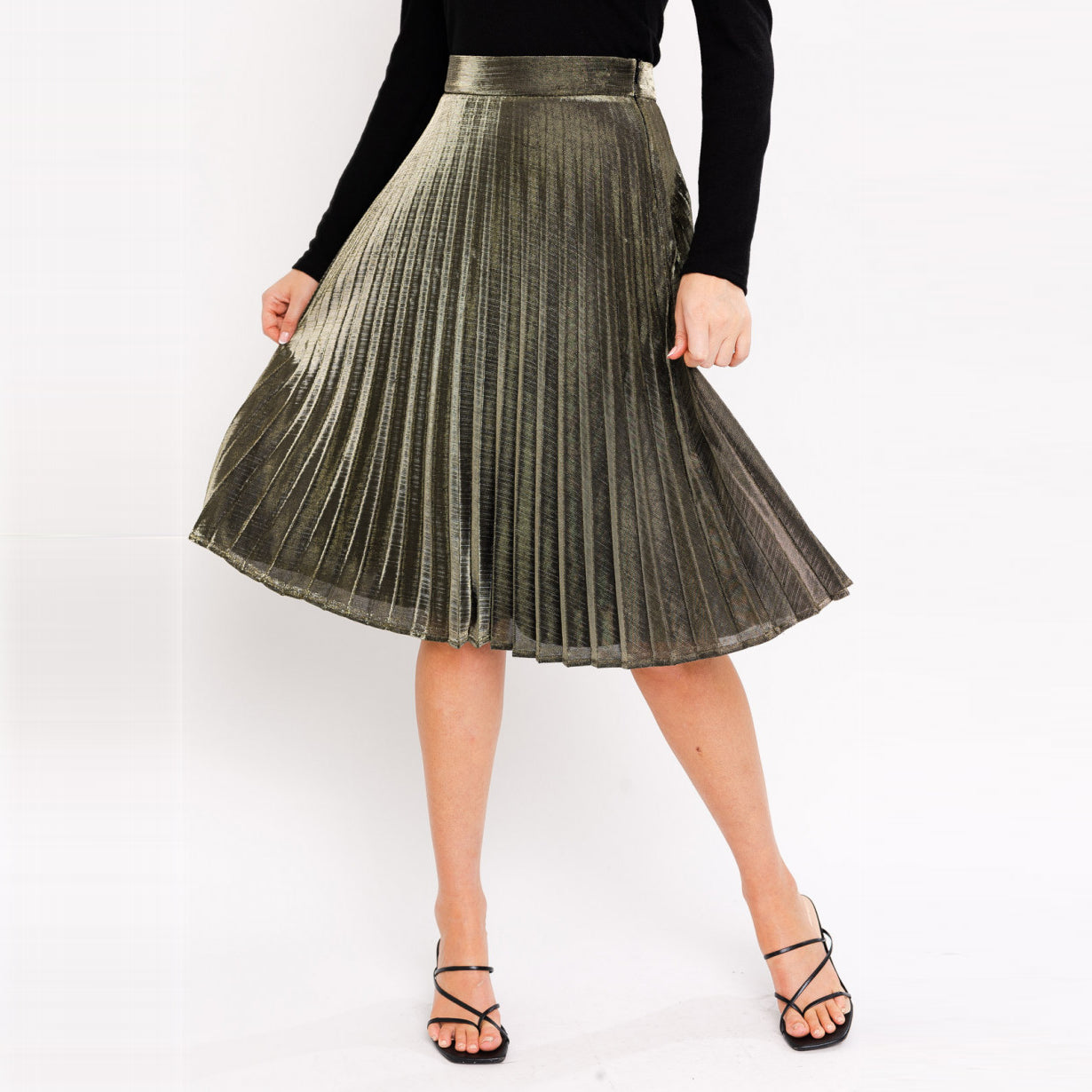 Let's Party Metallic Pleated Skirt in Gold