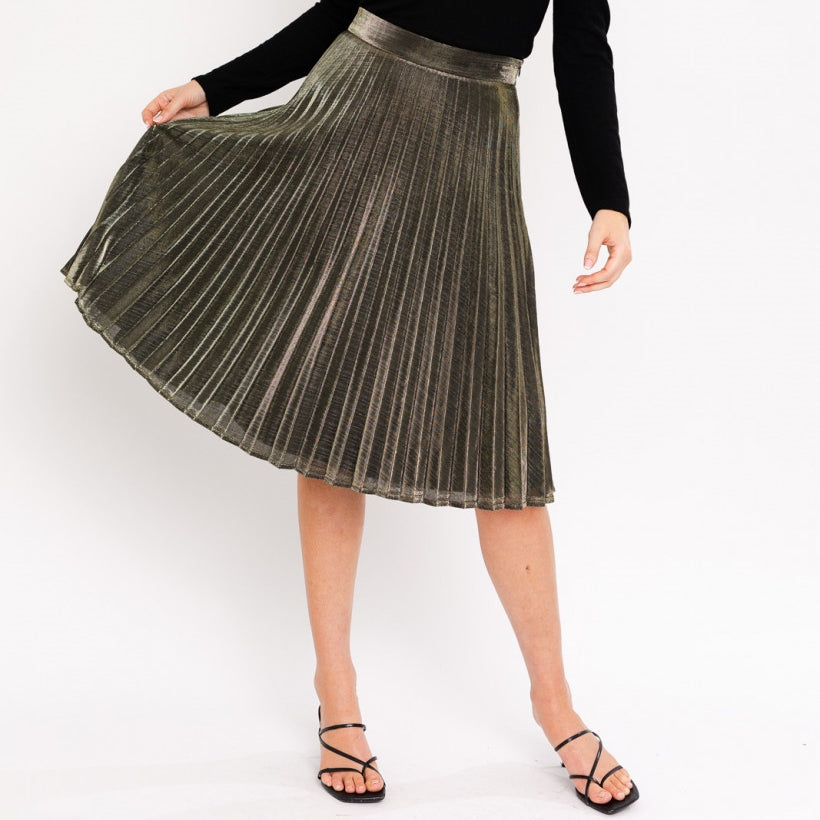 Let's Party Metallic Pleated Skirt in Gold