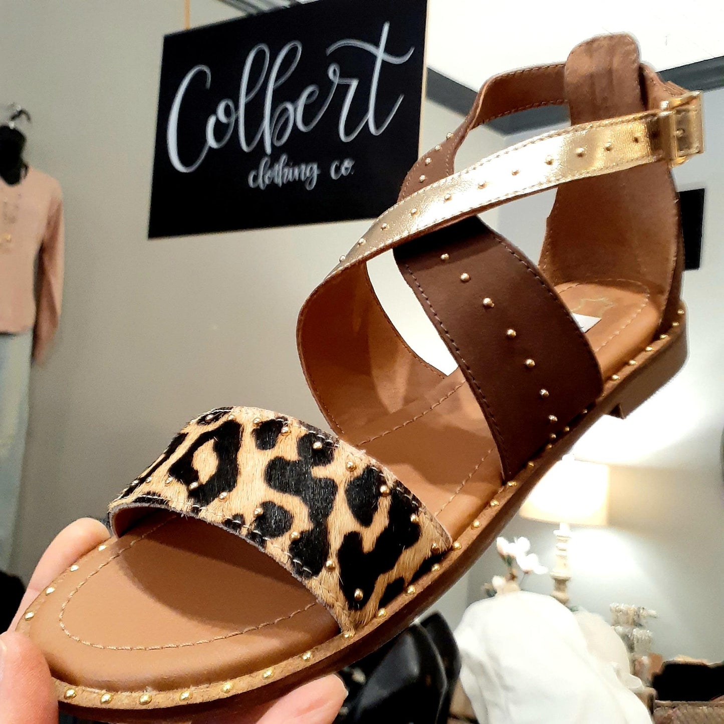 Leather Leopard Strap Sandals