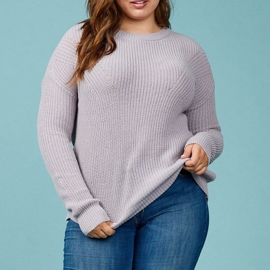 Let's Get Cozy Knitted Sweater in Dusty Violet PLUS
