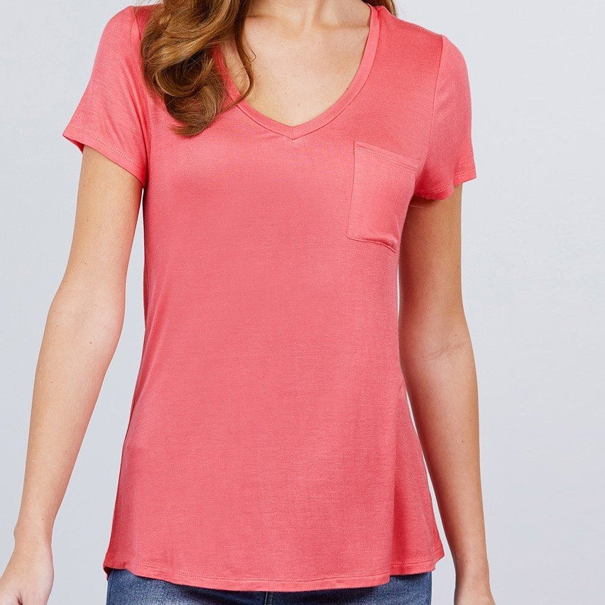 V is for Victory Relaxed Pocket Tee in Coral