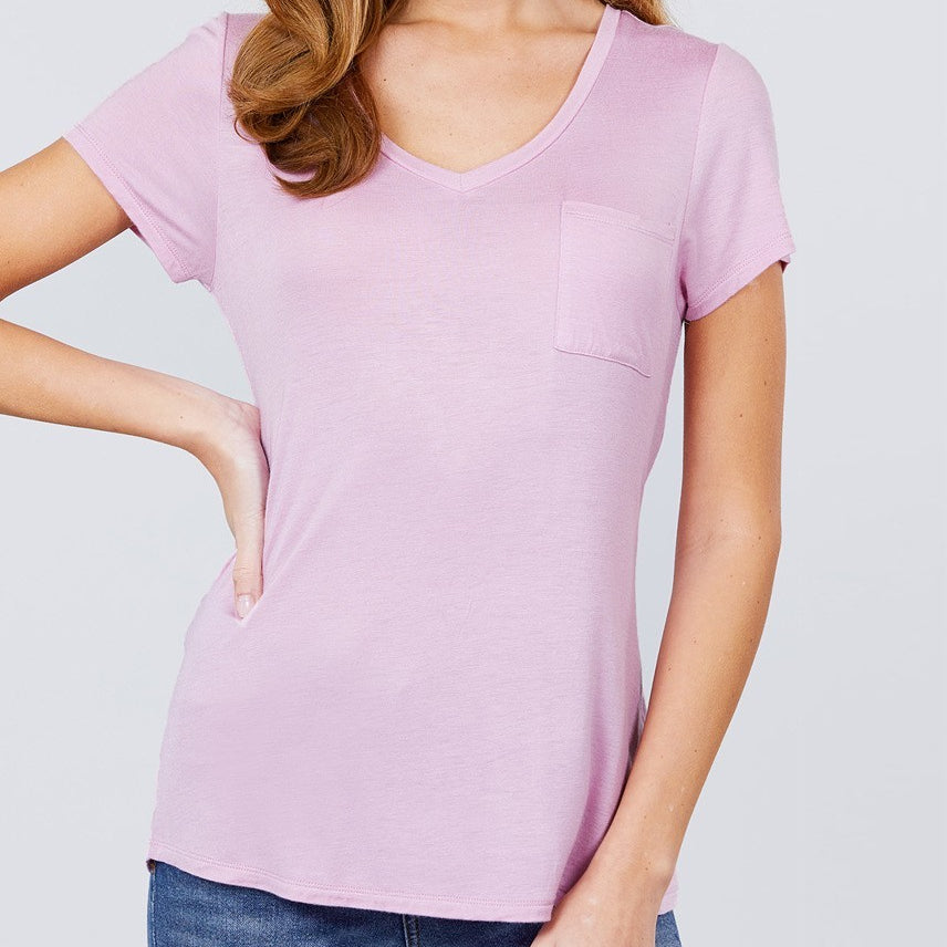 V is for Victory Relaxed Pocket Tee in Lavender Pink