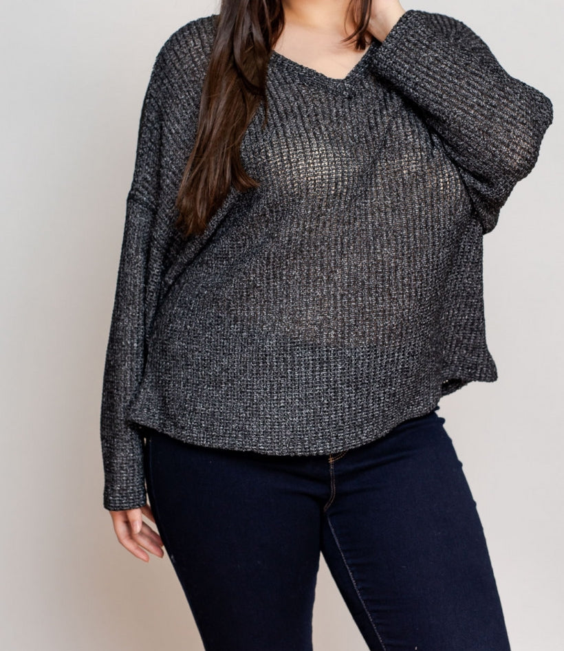 Dream Come True Relaxed Sweater in Charcoal PLUS
